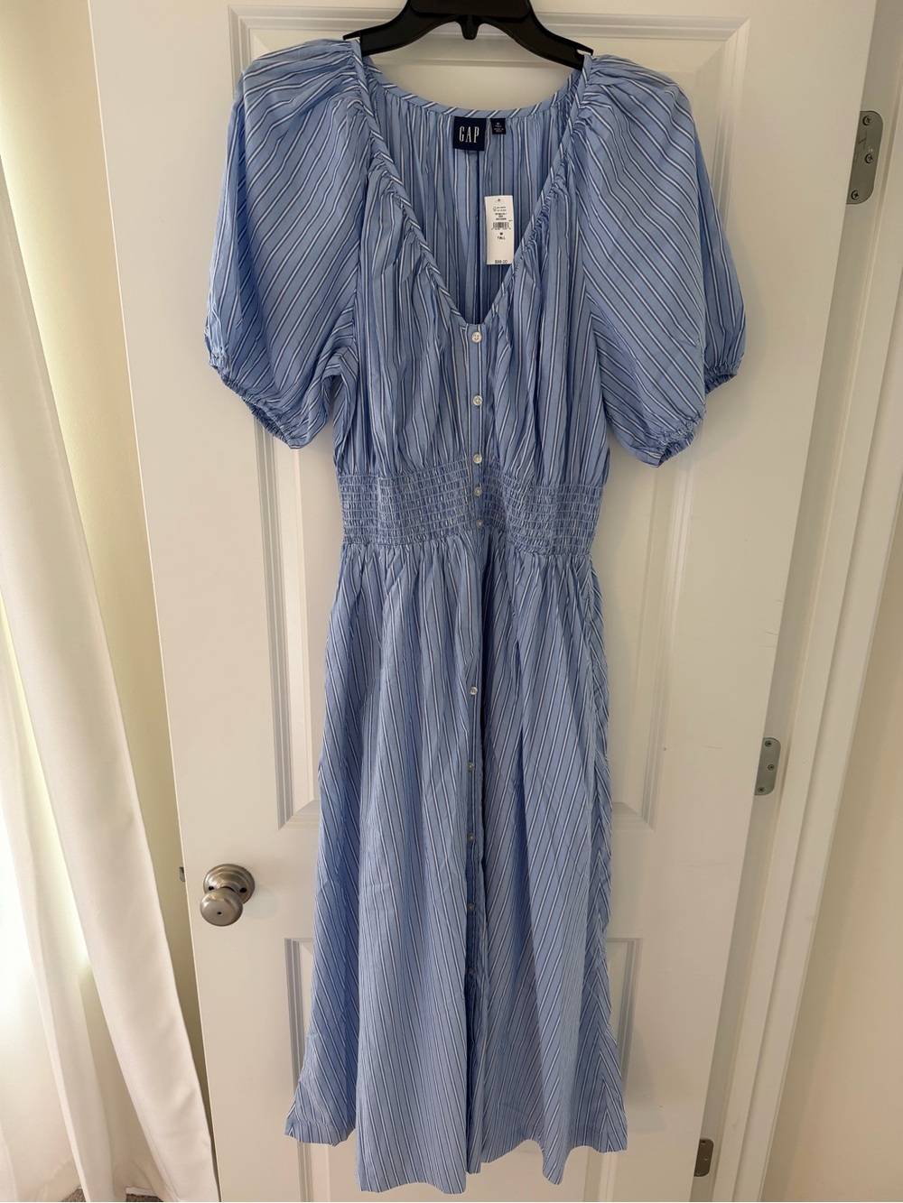 GAP Blue and White Pinstripe Button-Front Midi Dress